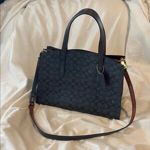 Coach Brown Gray 31210 Charlie carryall Leather Bag signature gold hardware nice